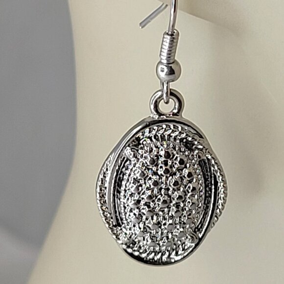 Silver Tone Oval Small Earrings - Picture 5 of 11